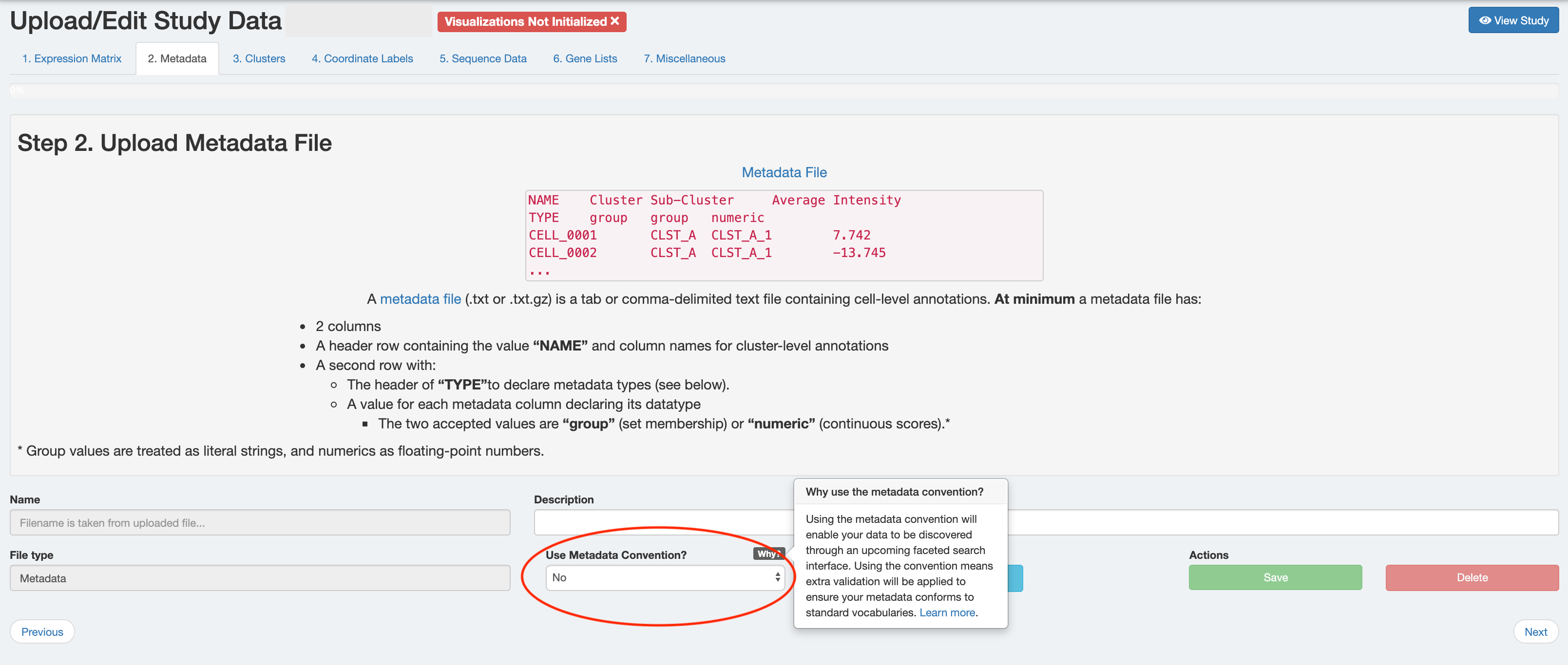 Metadata validation – Single Cell Portal